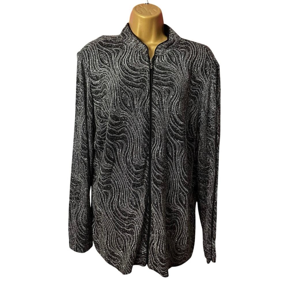 Studio 1940 Black Silver Glitter Swirl Zip Jacket Plus Size 18/20W Y2K Chic